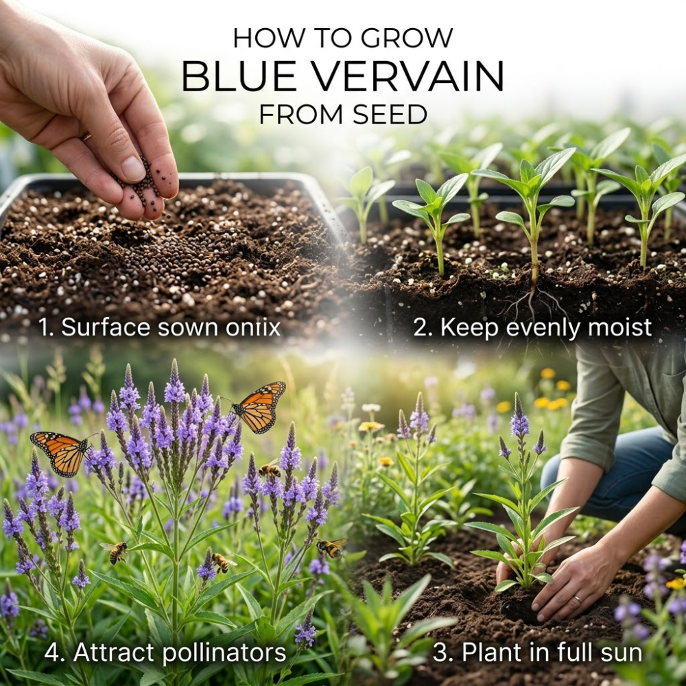 200 Pcs Blue Vervain Seeds for Planting Outdoors, Non-GMO Heirloom Perennial Flowers, Low Maintenance Purple-Blue Spikes for Moist Yard Borders