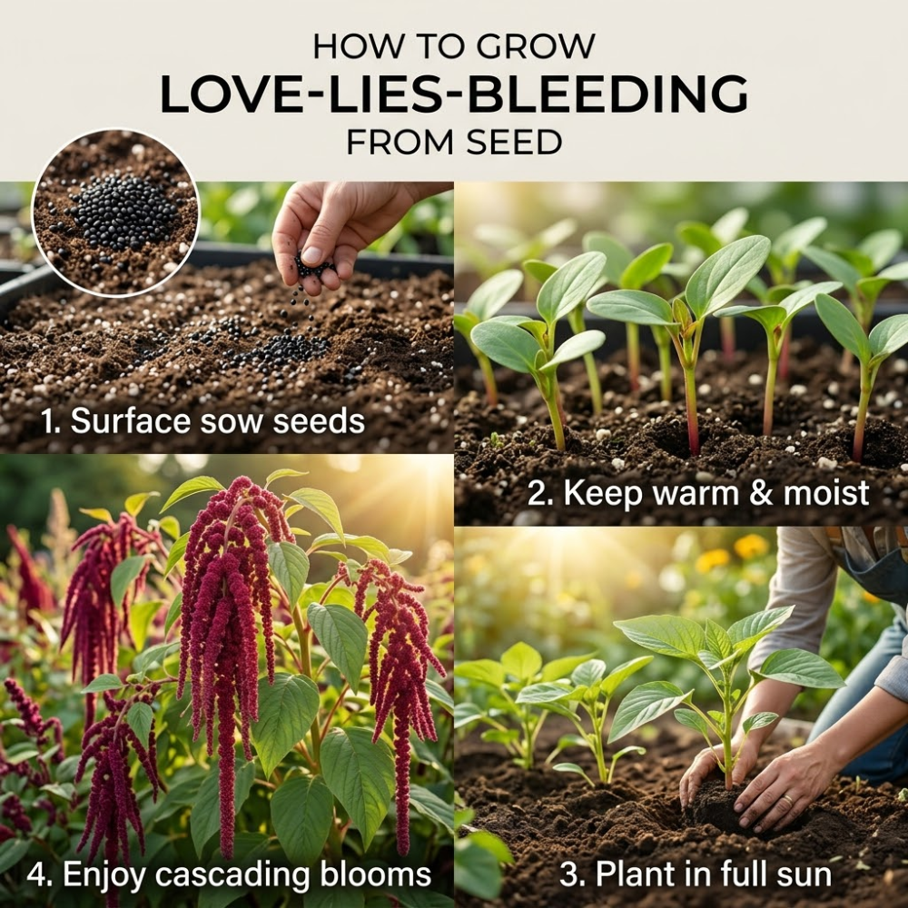 300 Pcs Love Lies Bleeding Amaranth Seeds for Planting Outdoors, Non-GMO Heirloom Flowers, Low Maintenance Red Cascading Blooms for Yard Borders