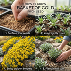 100 Pcs Basket of Gold Alyssum Seeds, Heirloom Non-GMO Perennial Flowers, Low Maintenance Cold-Hardy Yellow Blooms for Rock Gardens