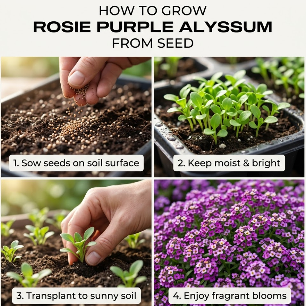 4500 Sweet Alyssum Seeds for Planting Outdoors, Sturdy Rosie Purple Heirloom, Vigorous Ground Cover Yielding Striking Blooms for Balconies