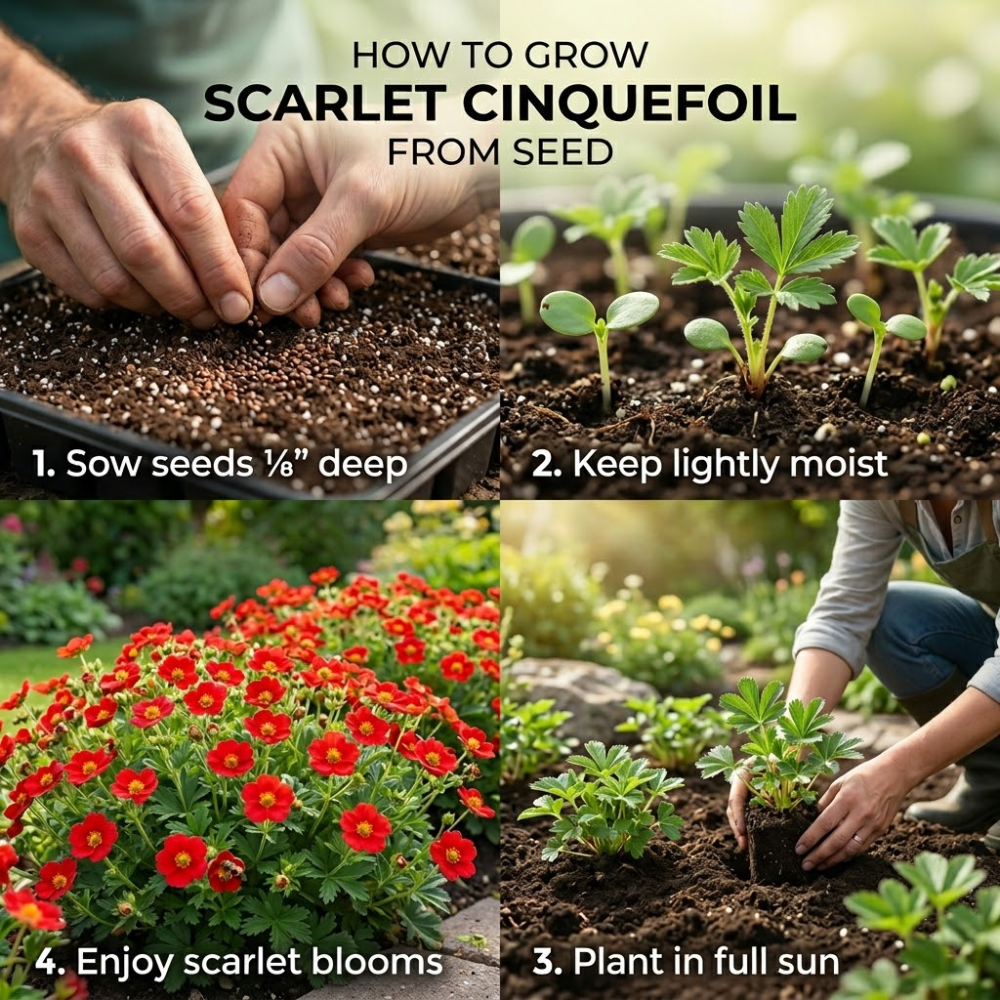 400 Pcs Scarlet Cinquefoil Seeds for Planting Outdoors, Grow Robust, Easy to Care Vibrant Red Flowers with Strawberry Foliage for Wildflower Meadows
