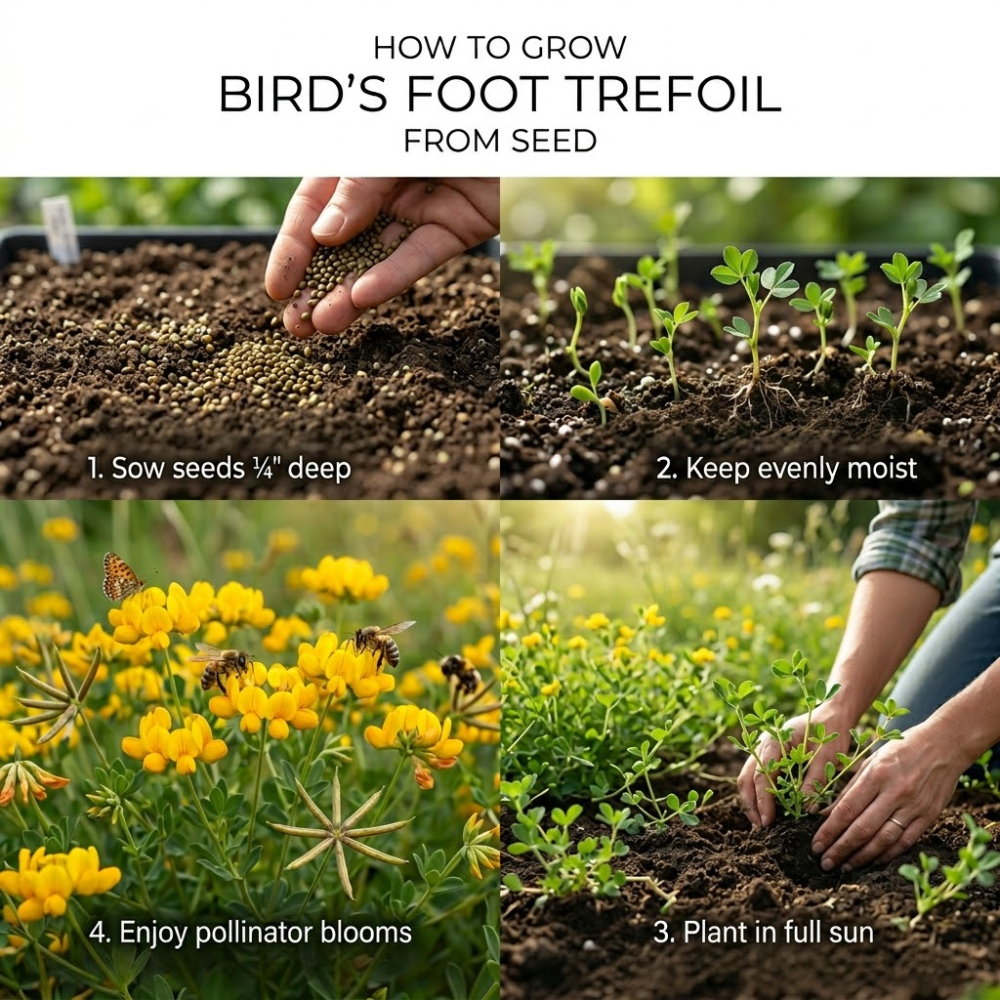 200 Pcs Bird's Foot Trefoil Seeds, Heirloom Non-GMO Perennial, Sturdy Low Maintenance Cold-Hardy Yellow Blooms