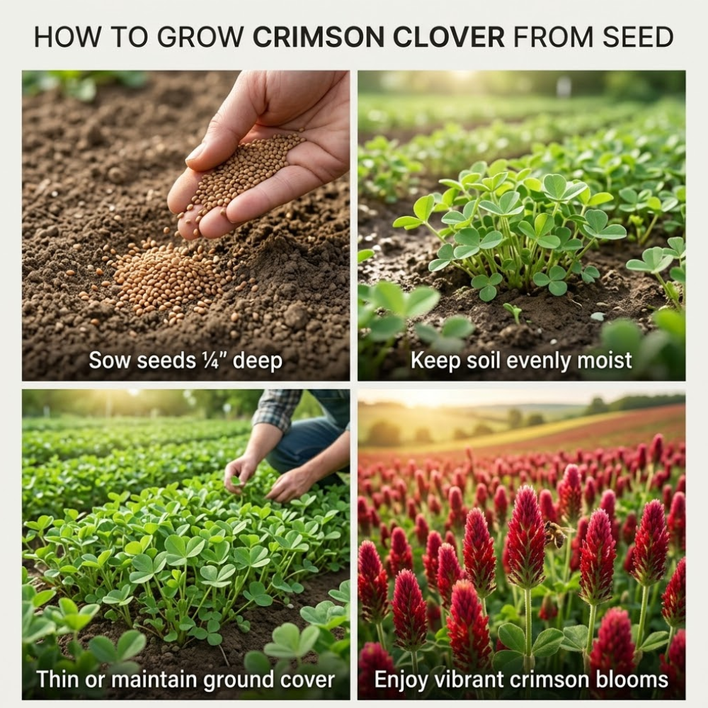 3000 Pcs Crimson Clover Seeds, Non-GMO Heirloom Flowers for Patios, Robust Lush Green Foliage & Bright Red Blooms, Low Maintenance Ground Cover