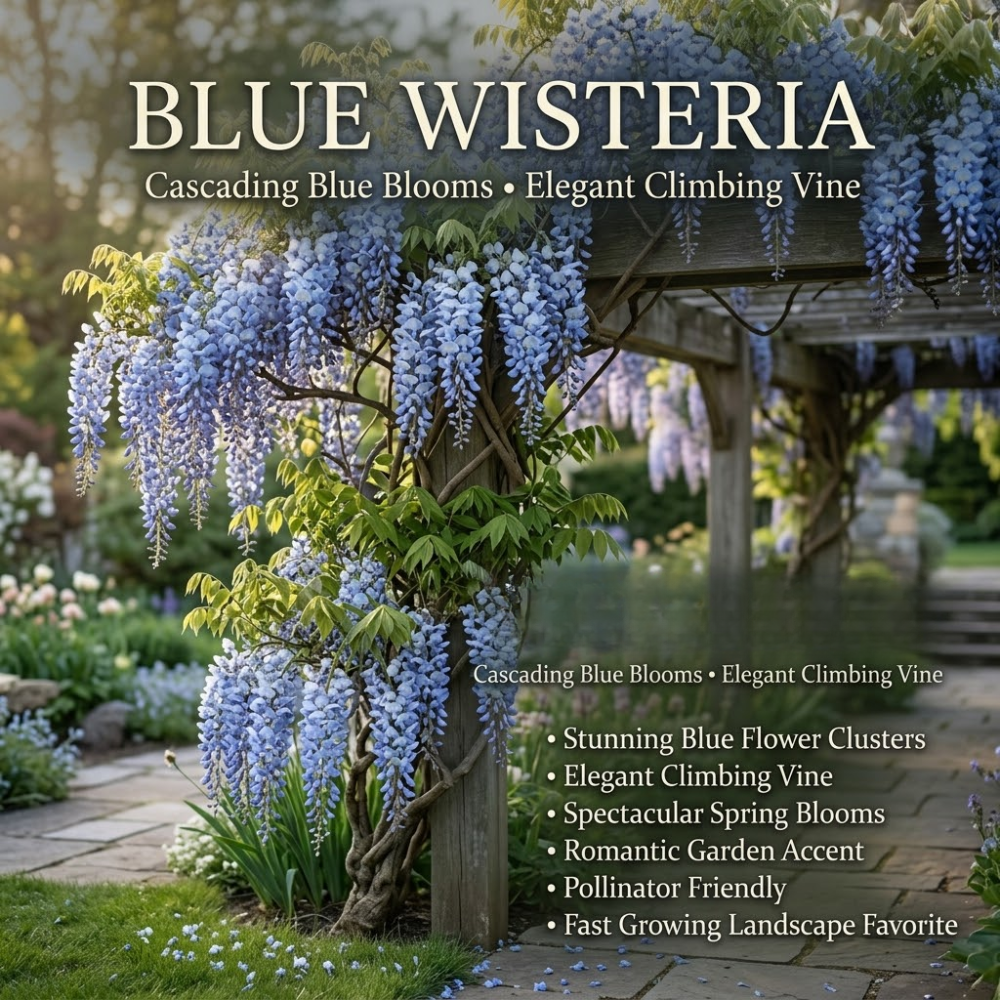 2 Blue Wisteria Plant Live, 2.5 Inch Pot Size, Well-Rooted Flowering Plant, Low Maintenance Ornamental Vine for Sunny Outdoor Spots