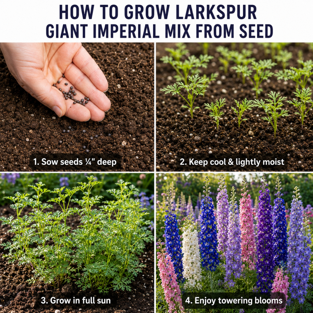 500 Larkspur Imperial Seeds, High Germination Giant Imperial Mix for Planting, Low Maintenance Tall Flowers for Sunlit Yard Borders