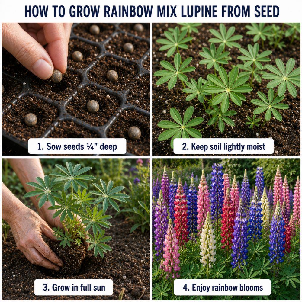 100 Pcs Rainbow Lupine Mix Seeds for Planting, Cold-Hardy Non-GMO Floral Blooms for Patios, turdy Tall Stems with Striking Mixed Colors