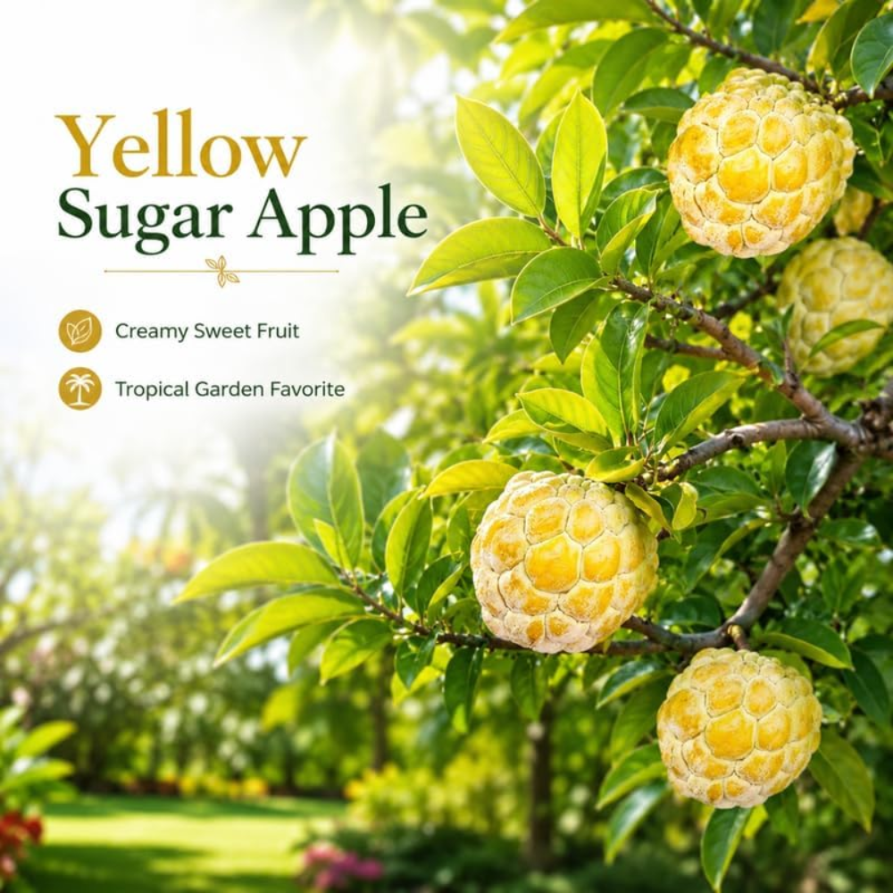 Sugar Apple Fruit Tree, 2-3 Ft Tall, 3 Gallon Pot, Hardy Tropical Fruit Plant for Landscape, Backyard Orchard and Outdoor Garden (No Ship to CA, HI, AK)