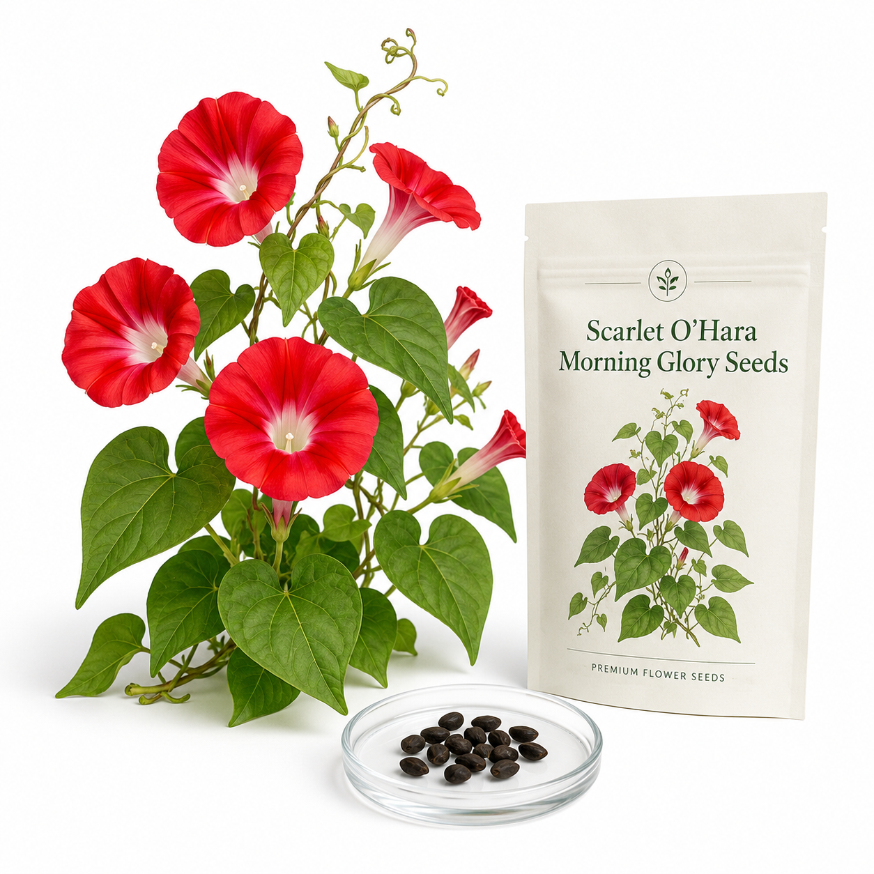 150 Scarlet O Hara Morning Glory Seeds for Planting, Non GMO, Heirloom, Crimson Red Climbing Blooms, Vine Flower Seeds for Gardens Accent, Borders & Fence