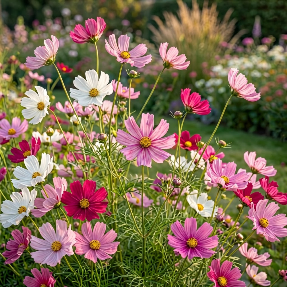 300 Pcs Sea Shells Cosmos Seeds for Outdoors, Cultivate Robust Feathery Foliage & Bright Fluted Flowers, Easy to Care Outdoor Yard Decor
