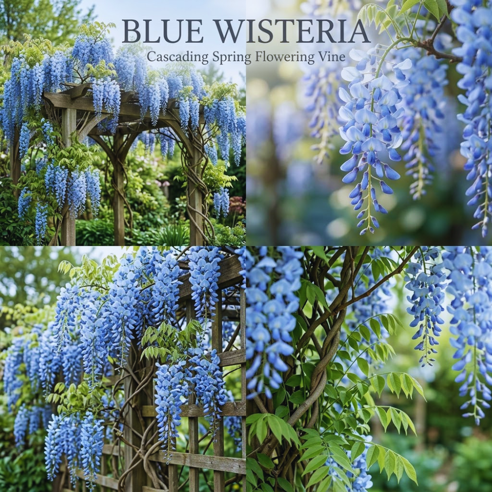 Blue Wisteria Live Plant, 2.5" Pot, Easy Care Flowering Vine, Decorative Climbing Plant for Home Landscapes and Trellises
