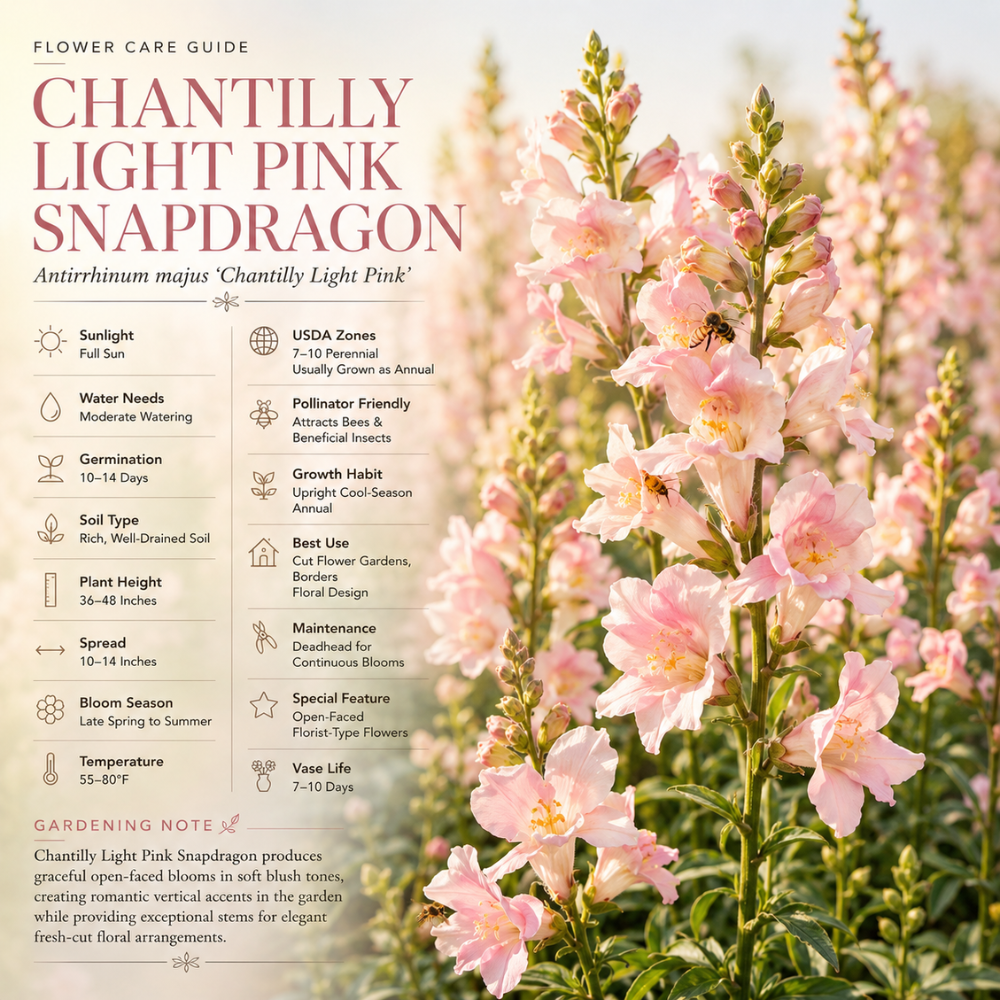 90 Pcs Chantilly Light Pink Snapdragon Seeds Vigorous, Cold-Hardy Plants, Grow Robust Open-Faced Blooms for Edging & Outdoor Landscapes