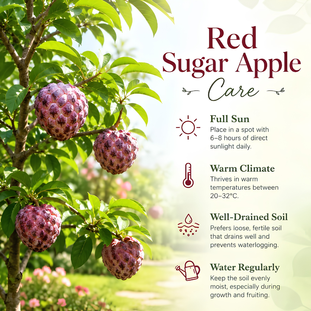 Sugar Apple Tree in 3 Gallon Pot, 2-3 Ft Tall, Well-Rooted Tree, USDA Zone 9-11, Hardy Custard Apple Fruit Tree for Home Garden (No Ship to CA, HI, AK)