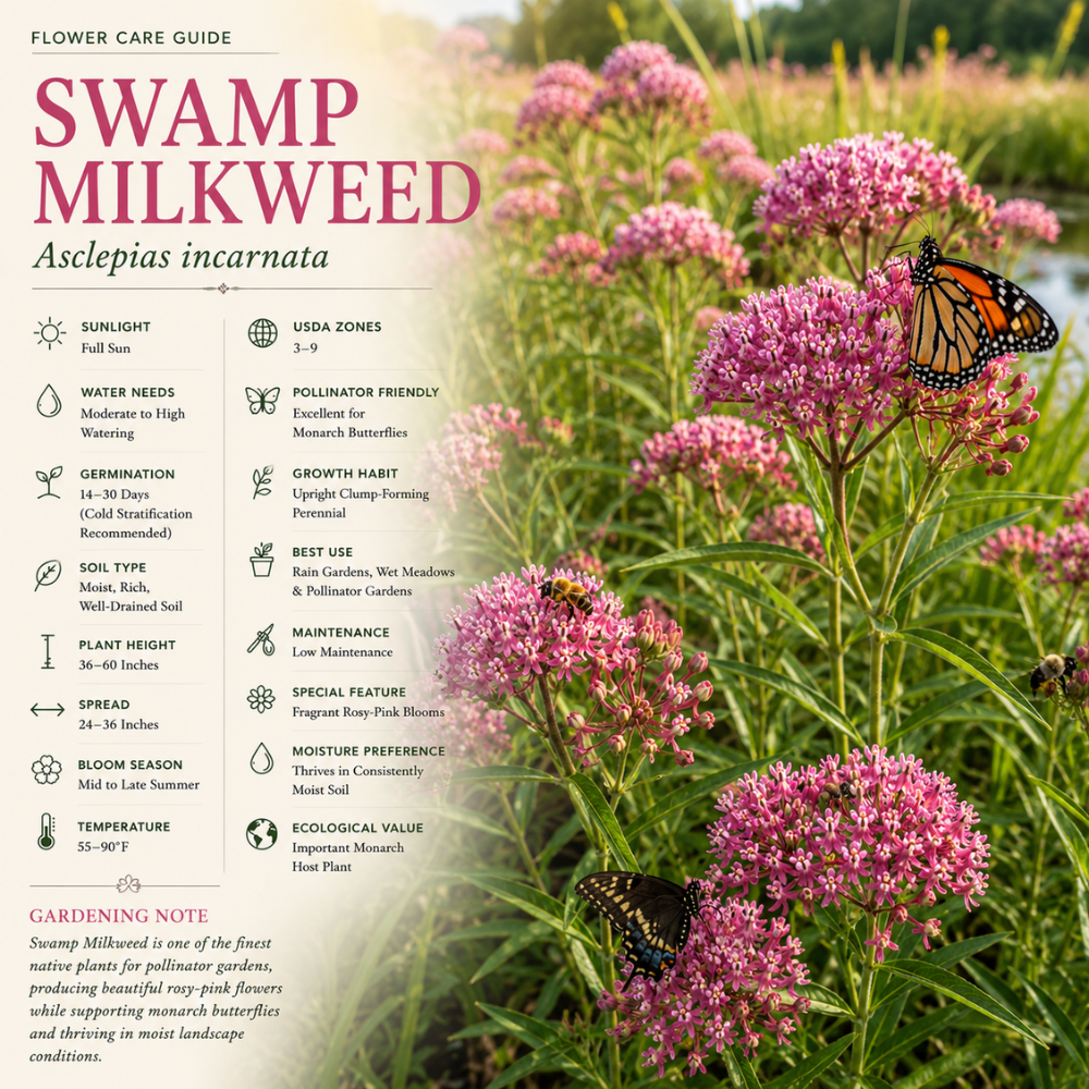 150 Swamp Milkweed Seeds, Cold-Hardy Perennial Plants, Grow Robust White Blooms for Pollinators & Outdoor Landscapes