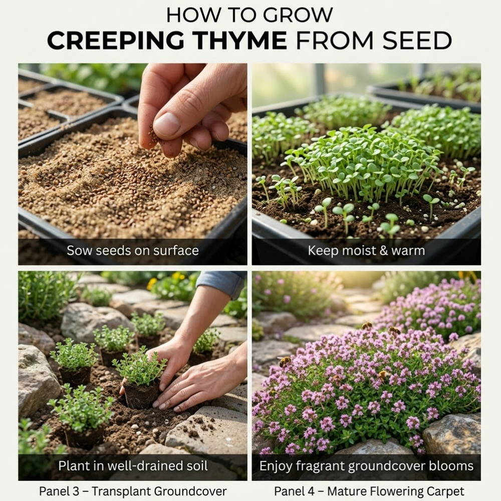 750 Pcs Creeping Thyme Seeds, Non-GMO Heirloom Ground Cover for Patios, Easy to Care Outdoor Yard Pathway Décor, Low Maintenance Perennial