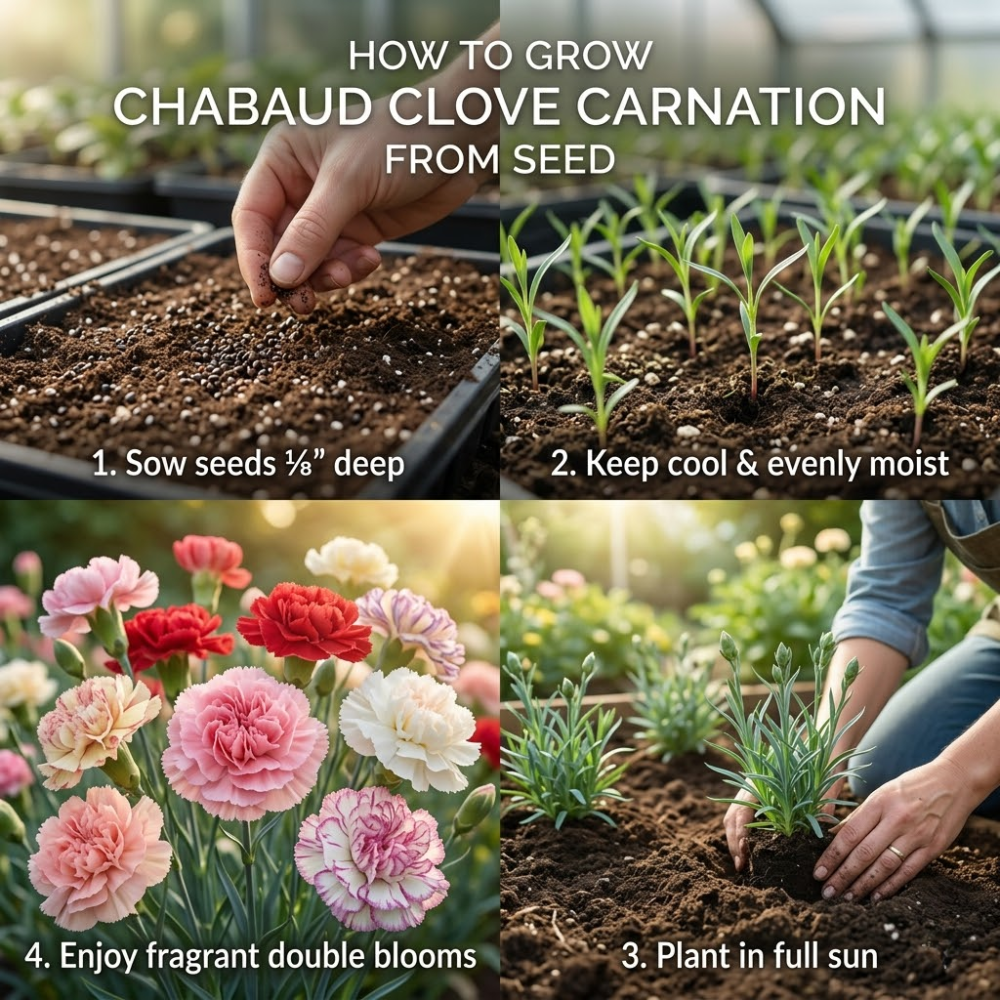 200 Pcs Carnation Seeds, Heirloom Chabaud Carnation Double Blooms, Sturdy Cold-Hardy Plants for Captivating Landscapes