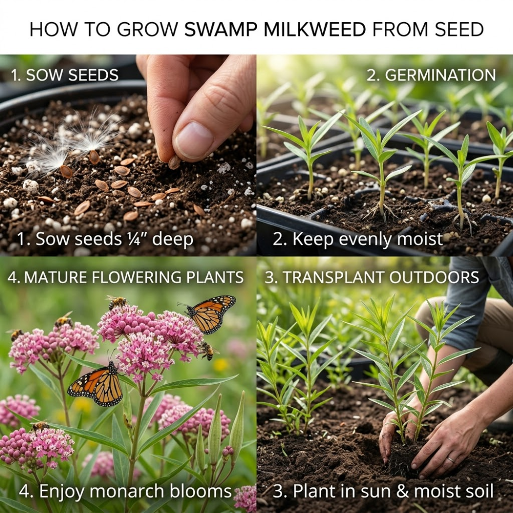 150 Swamp Milkweed Seeds, Cold-Hardy Perennial Plants, Grow Robust White Blooms for Pollinators & Outdoor Landscapes