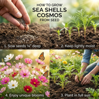 300 Pcs Sea Shells Cosmos Seeds for Outdoors, Cultivate Robust Feathery Foliage & Bright Fluted Flowers, Easy to Care Outdoor Yard Decor