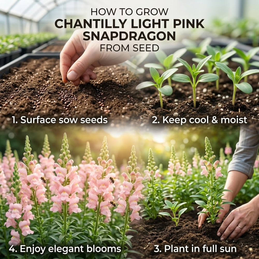 90 Pcs Chantilly Light Pink Snapdragon Seeds Vigorous, Cold-Hardy Plants, Grow Robust Open-Faced Blooms for Edging & Outdoor Landscapes