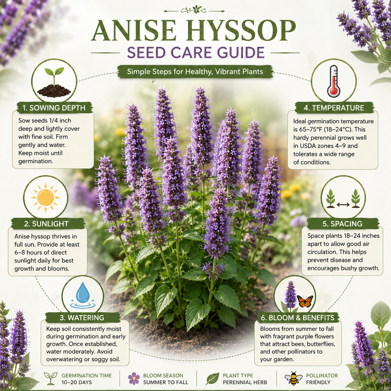 750 Anise Hyssop Seeds, Non GMO, Long Lasting Blooms, Decorative Flower Seeds for Containers & Outdoor Planting
