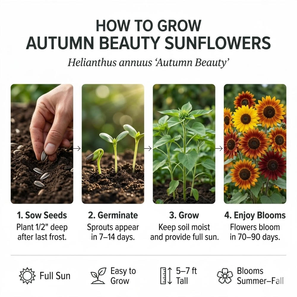 25 Pcs Autumn Beauty Sunflower Seeds for Planting, Non-GMO Heirloom Tall Flowers, Sturdy Vigorous Stalks for Vibrant Summer to Fall Gardens