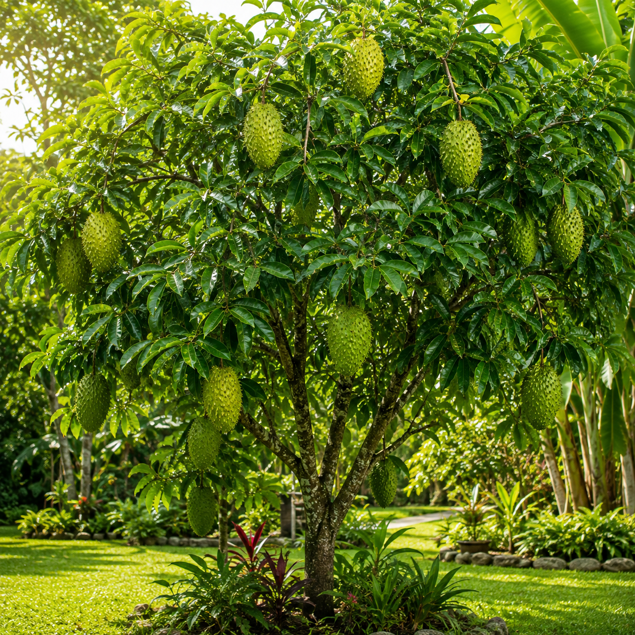 Soursop Plant Live, Guanabana Starter, 2-3 Ft Tall in 3 Gal Container, Self-Pollinating Soursop for Fresh Juice and Smoothies (No Ship to CA,HI,AK)