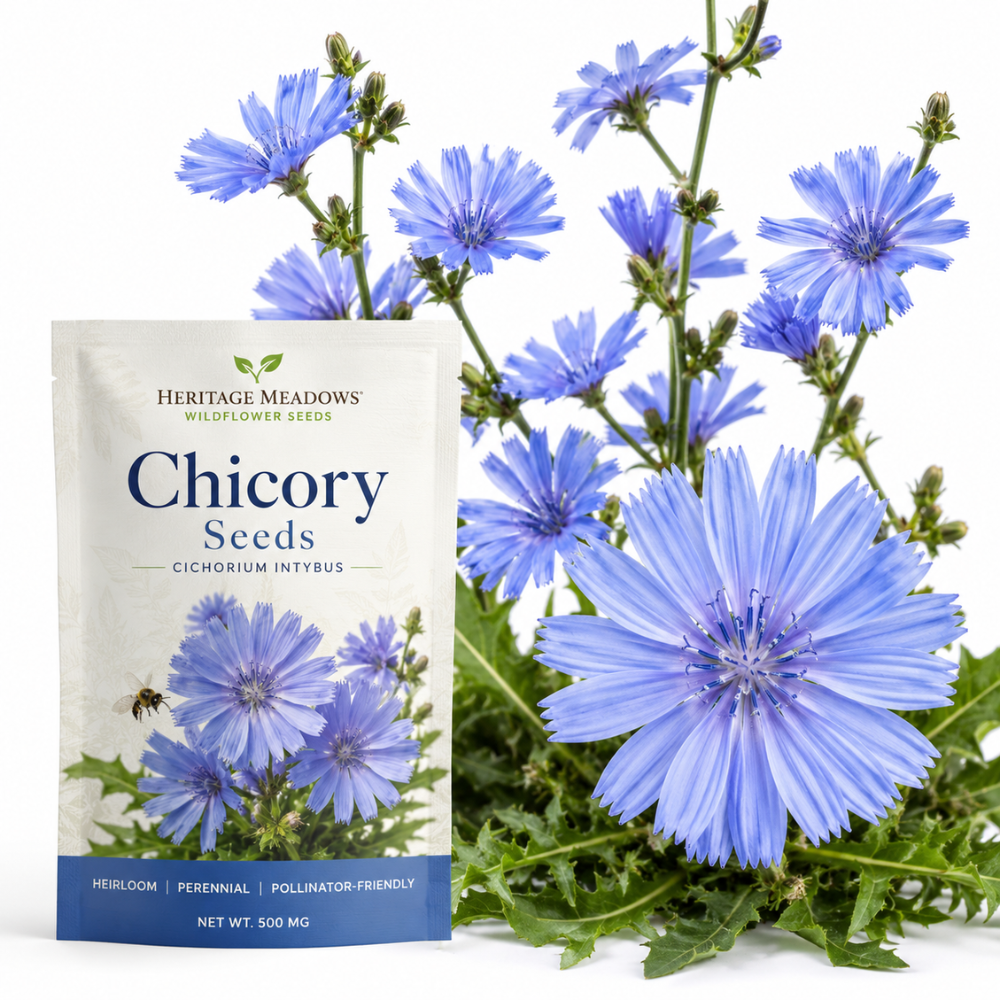 200 Pcs Chicory Seeds for Planting Outdoors, Non-GMO Heirloom Herb Seeds, Low Maintenance Cold-Hardy Blue Blooms for Yard Borders
