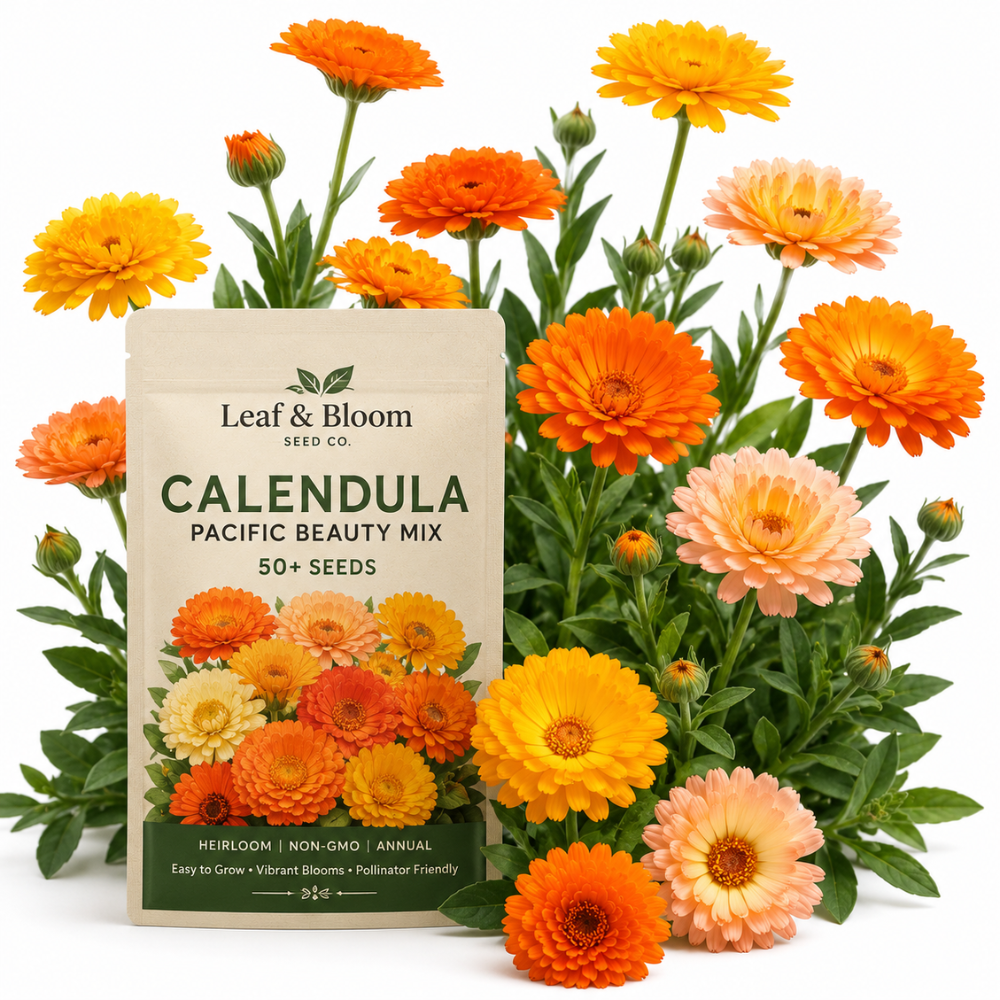 50 Calendula Pacific Mix Seeds, Vigorous Non-GMO Heirloom Flower Seeds, Sturdy Low Maintenance Orange & Yellow Blooms for Patios & Gardens