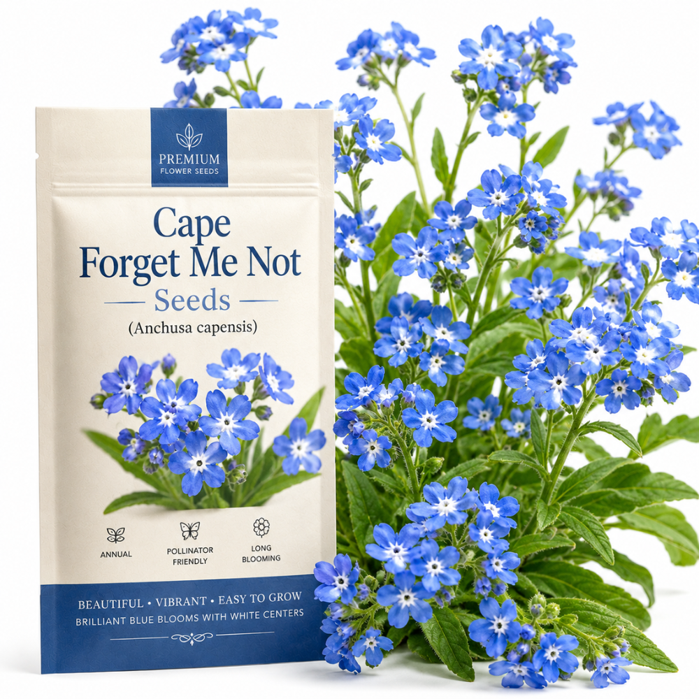 200 Pcs Cape Forget Me Not Seeds, Heirloom Non-GMO Summer Flowers, Low Maintenance Drought-Tolerant Blooms for Yard Borders