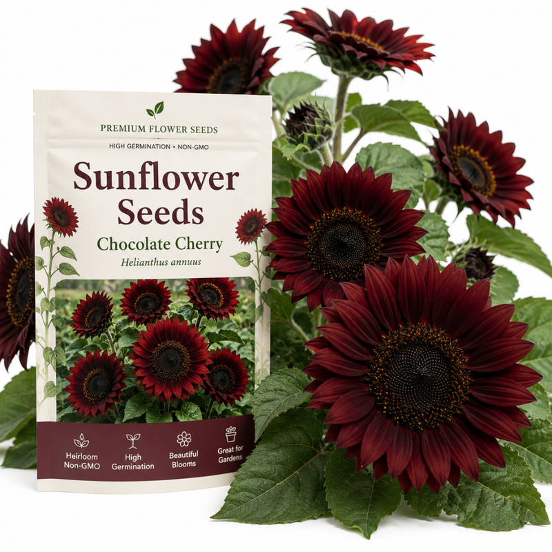 25 Sunflower Seeds Chocolate Cherry for Planting Outdoors, Non-GMO Heirloom Flower Seeds, Striking Dark Burgundy Blooms for Cut Gardens