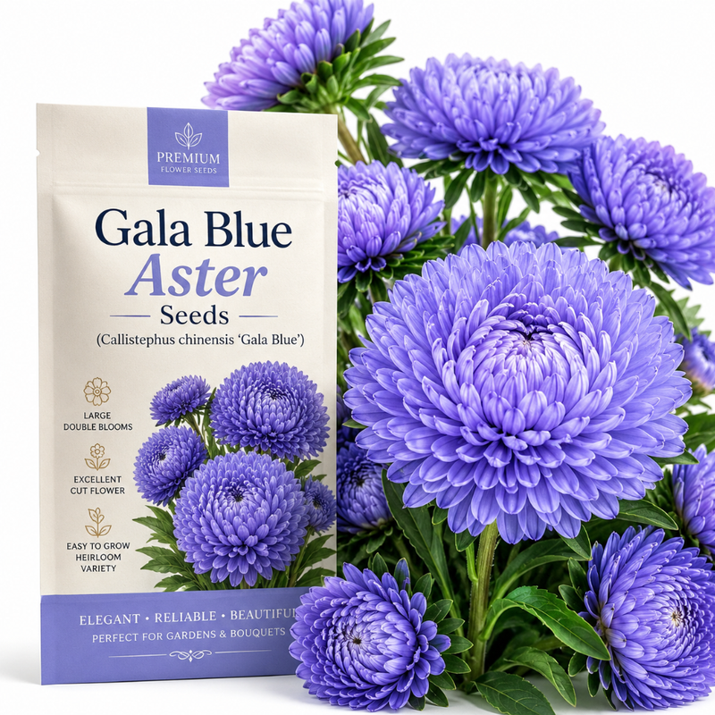 25 Pcs Gala Blue Aster Seeds for Planting Outdoors, Non-GMO Heirloom Fall Flowers, Low Maintenance Vibrant Violet-Blue Blooms for Yard Borders