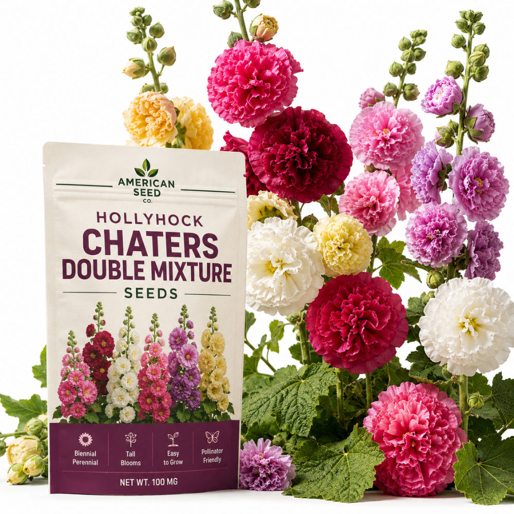 50 Hollyhock Chaters Mix Seeds for Planting Outdoors, Vigorous Non-GMO Heirloom Flower Seeds, Sturdy Tall & Striking Ruffled Blooms for Gardens