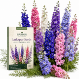 250 Rocket Larkspur Giant Imperial Mix Seeds for Planting Outdoors, Non-GMO Heirloom Flower Seeds, Sturdy Tall Stalks & Striking Floral Spikes for Cut Gardens