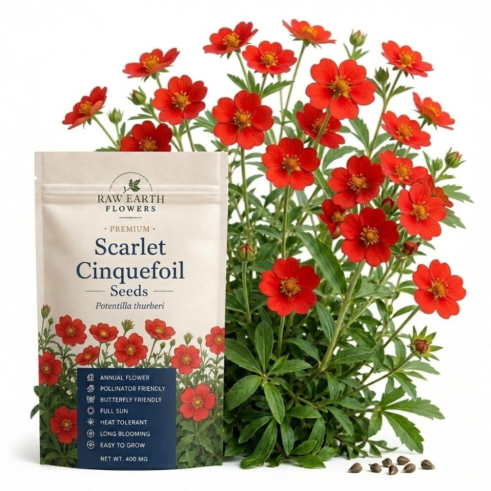 200 Pcs Scarlet Cinquefoil Seeds, Heirloom Non-GMO Perennial, Low Maintenance Deep Red Blooms for Yard Borders