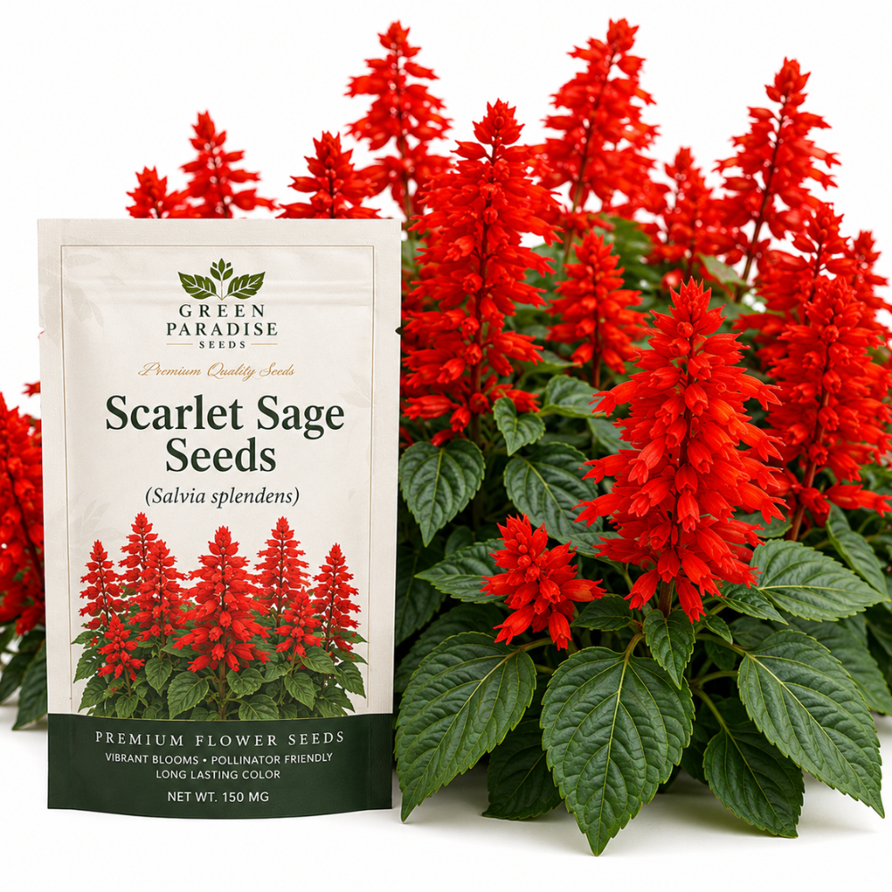 100 Pcs Scarlet Sage Seeds, Heirloom Non-GMO Flowers, Low Maintenance Vibrant Tubular Blooms for Hummingbirds