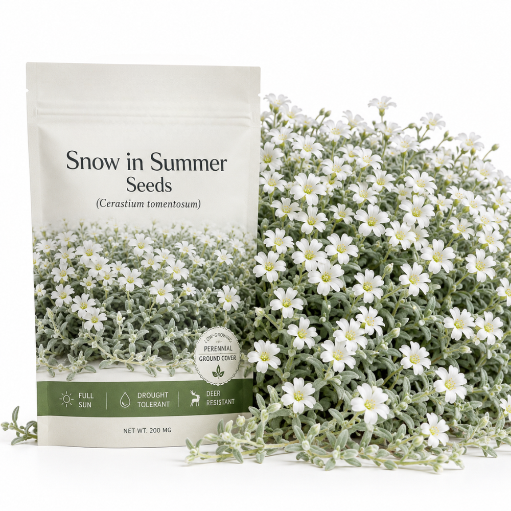 500 Pcs Snow in Summer Seeds, Heirloom Non-GMO Perennial Ground Cover, Cold-Hardy White Blooms & Silver Foliage