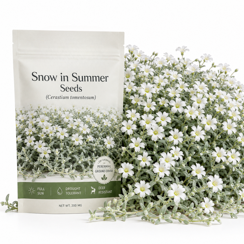 500 Pcs Snow in Summer Seeds, Heirloom Non-GMO Perennial Ground Cover, Cold-Hardy White Blooms & Silver Foliage