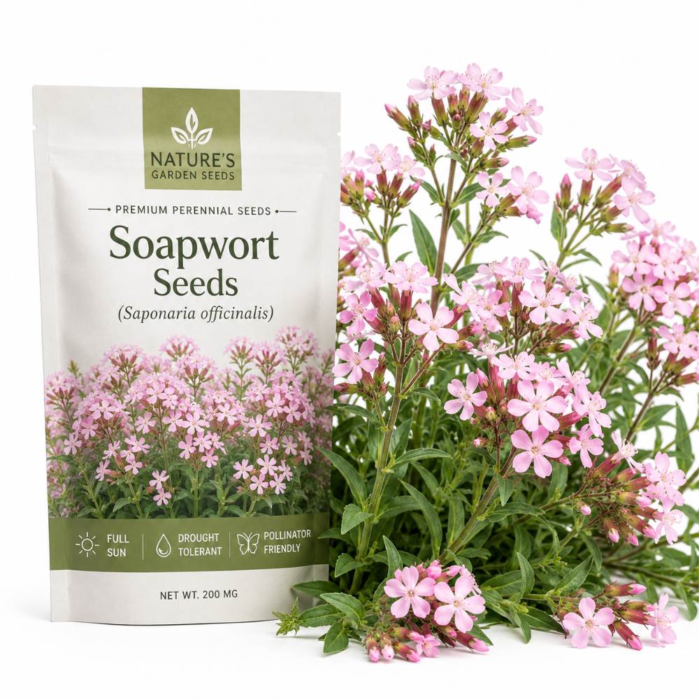 300 Pcs Pink Rock Soapwort Seeds, Heirloom Non-GMO Perennial Ground Cover, Low Maintenance Trailing Blooms for Yard Borders