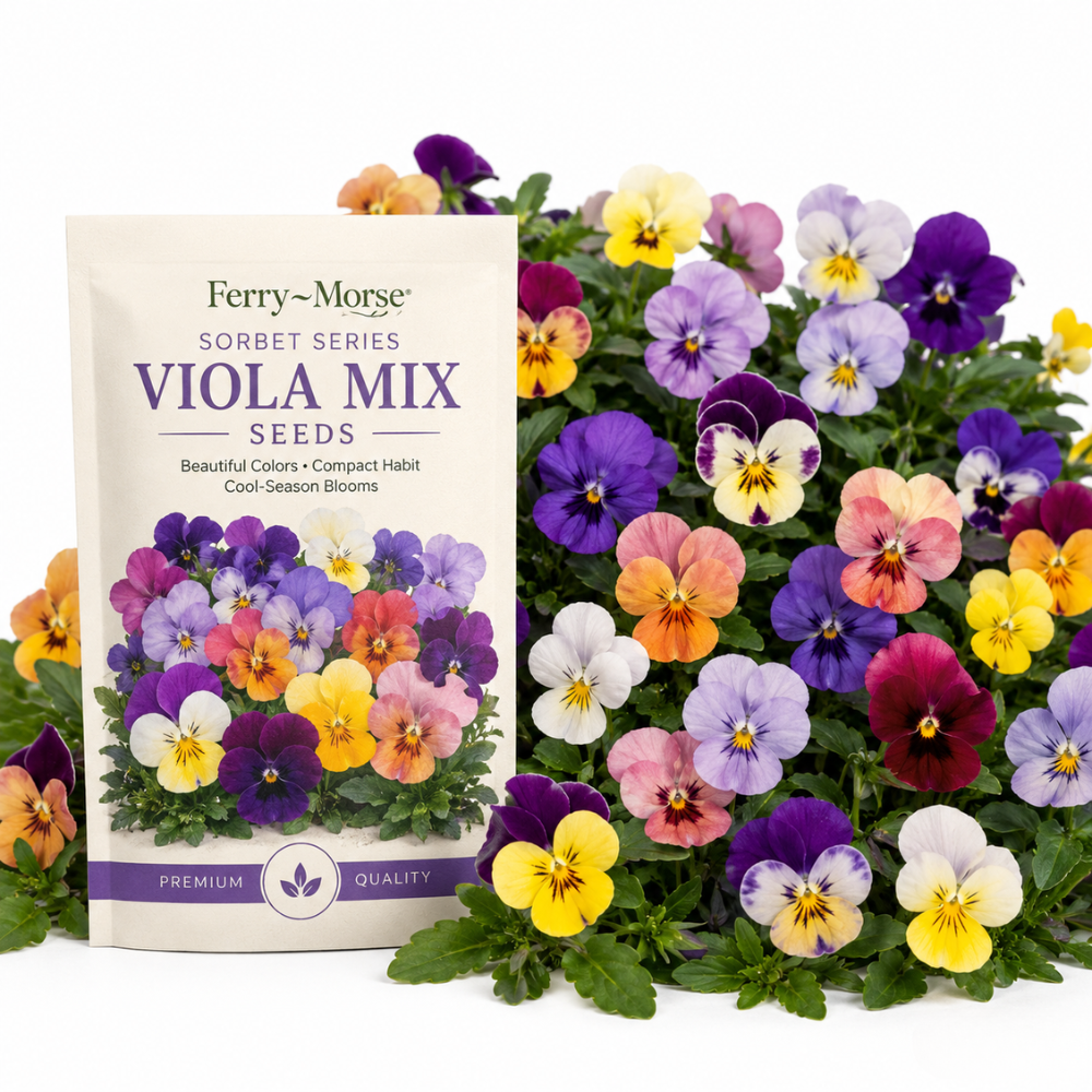 25 Sorbet Series Viola Mix Seeds for Planting Outdoors, Non-GMO Flower Seeds, Sturdy Low Maintenance Cold-Hardy Blooms for Patios