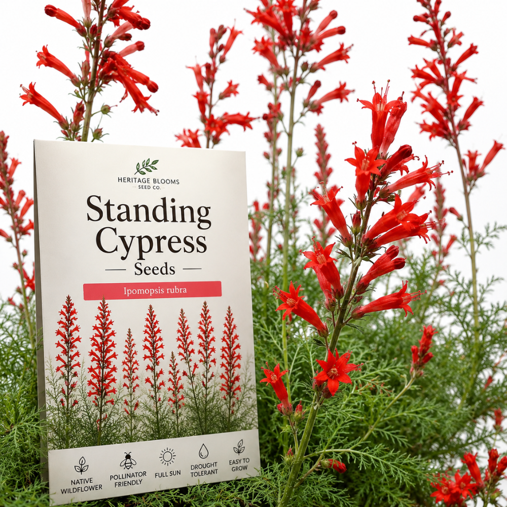 200 Pcs Standing Cypress Seeds for Planting Outdoors, Non-GMO Heirloom Tall Red Flowers, Low Maintenance Tubular Blooms for Yard Borders