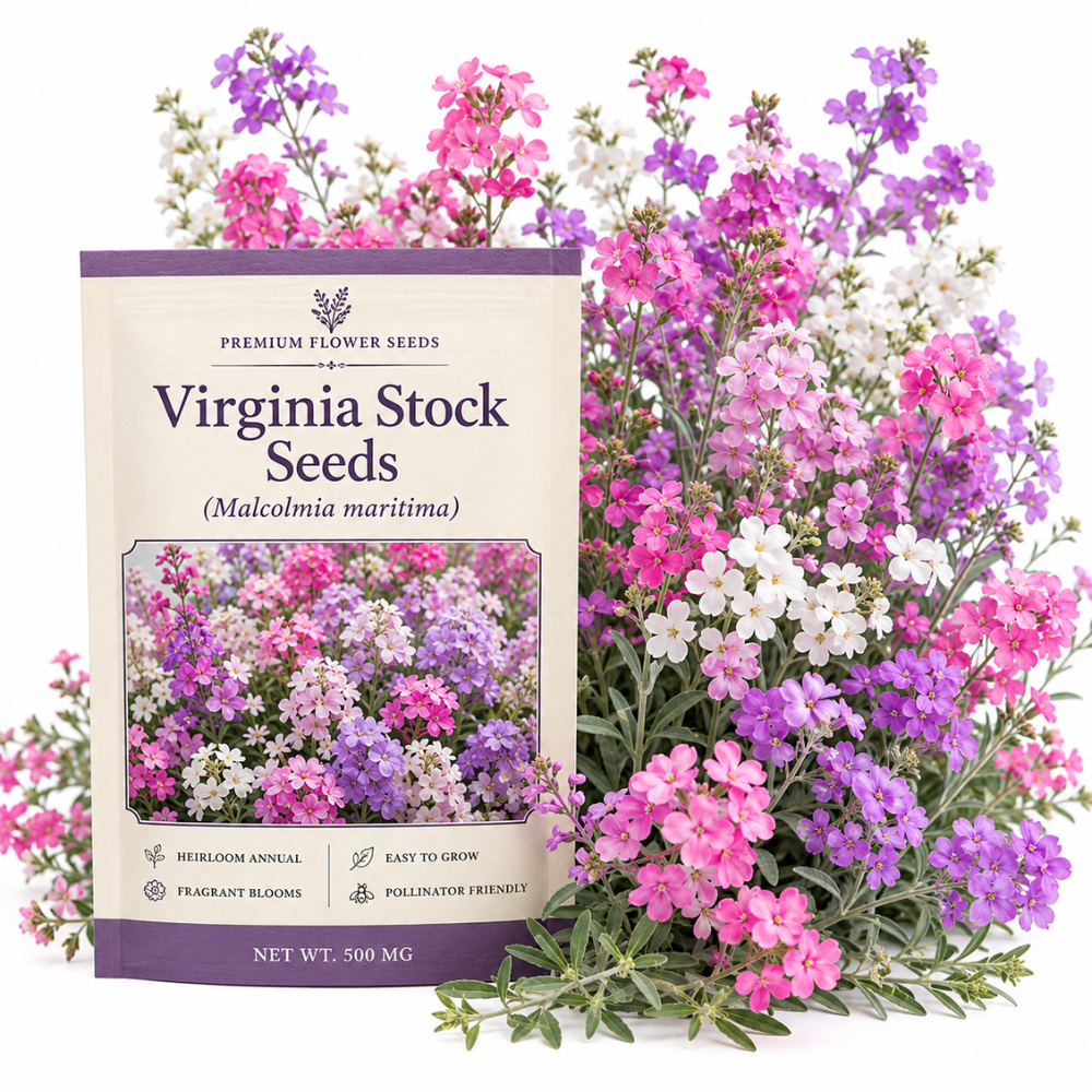 1000 Pcs Virginia Stock Seeds for Planting Outdoors, Non-GMO Heirloom Fragrant Flowers, Cold-Hardy Pink & Lilac Blooms for Yard Borders