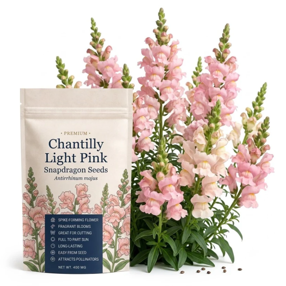 60 Pcs Chantilly Light Pink Snapdragon Seeds for Planting, Adaptable Cold-Hardy Flowers, Grow Robust, Low Maintenance Blooms for Yard Borders
