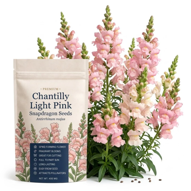 60 Pcs Chantilly Light Pink Snapdragon Seeds for Planting, Adaptable Cold-Hardy Flowers, Grow Robust, Low Maintenance Blooms for Yard Borders