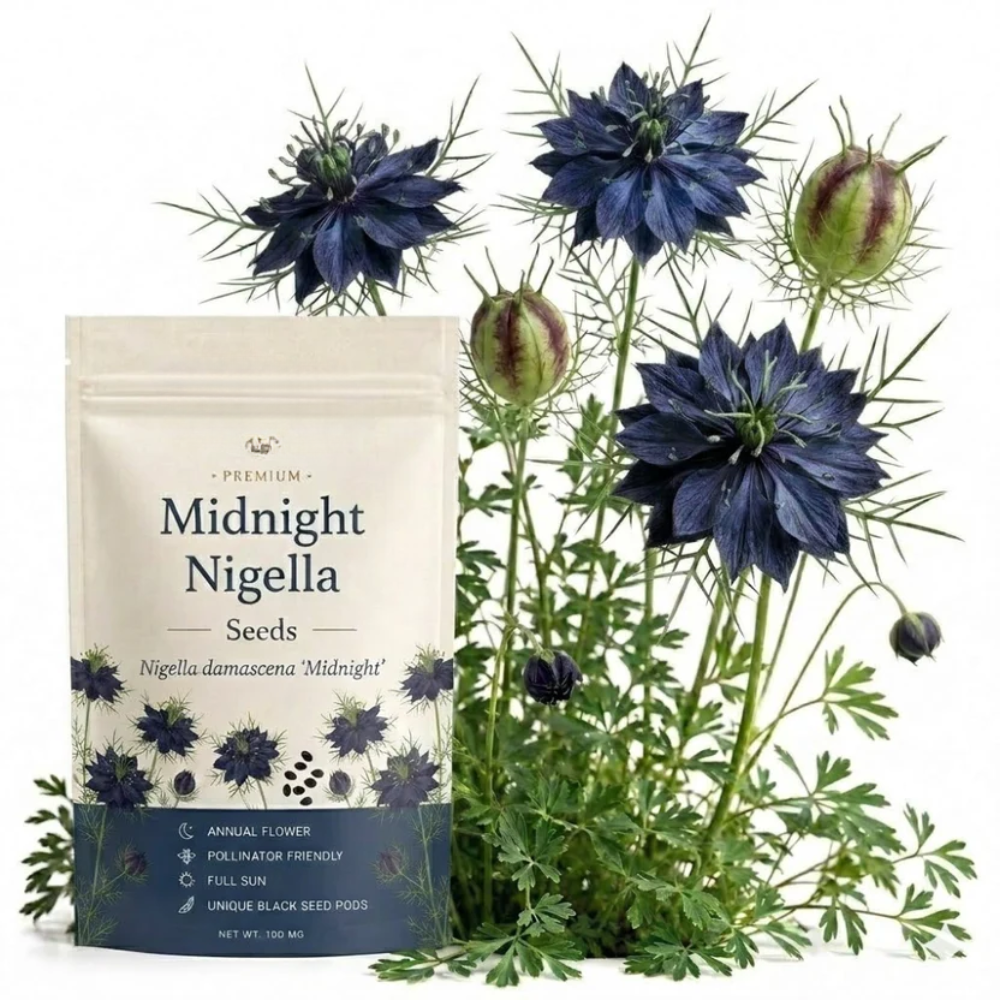 200 Pcs Midnight Nigella Seeds for Outdoors, Adaptable Heirloom Yielding Striking Deep Purple Petals, Cold-Hardy Plants for Captivating Spring Landscapes