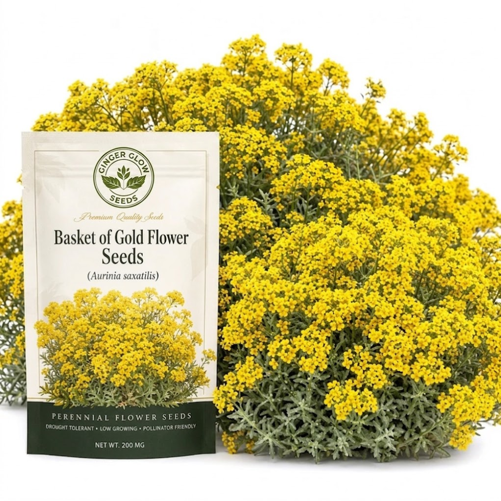 100 Pcs Basket of Gold Alyssum Seeds, Heirloom Non-GMO Perennial Flowers, Low Maintenance Cold-Hardy Yellow Blooms for Rock Gardens