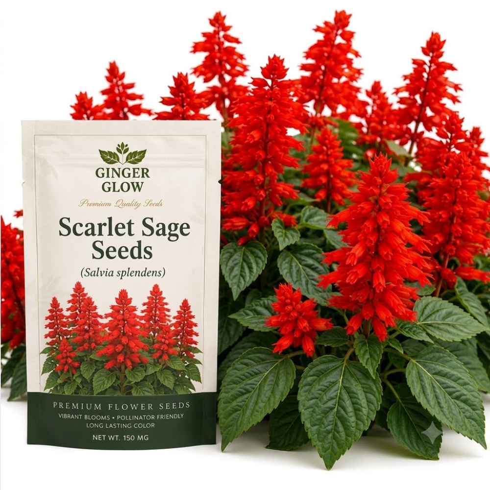 100 Pcs Scarlet Sage Seeds, Heirloom Non-GMO Flowers, Low Maintenance Vibrant Tubular Blooms for Hummingbirds
