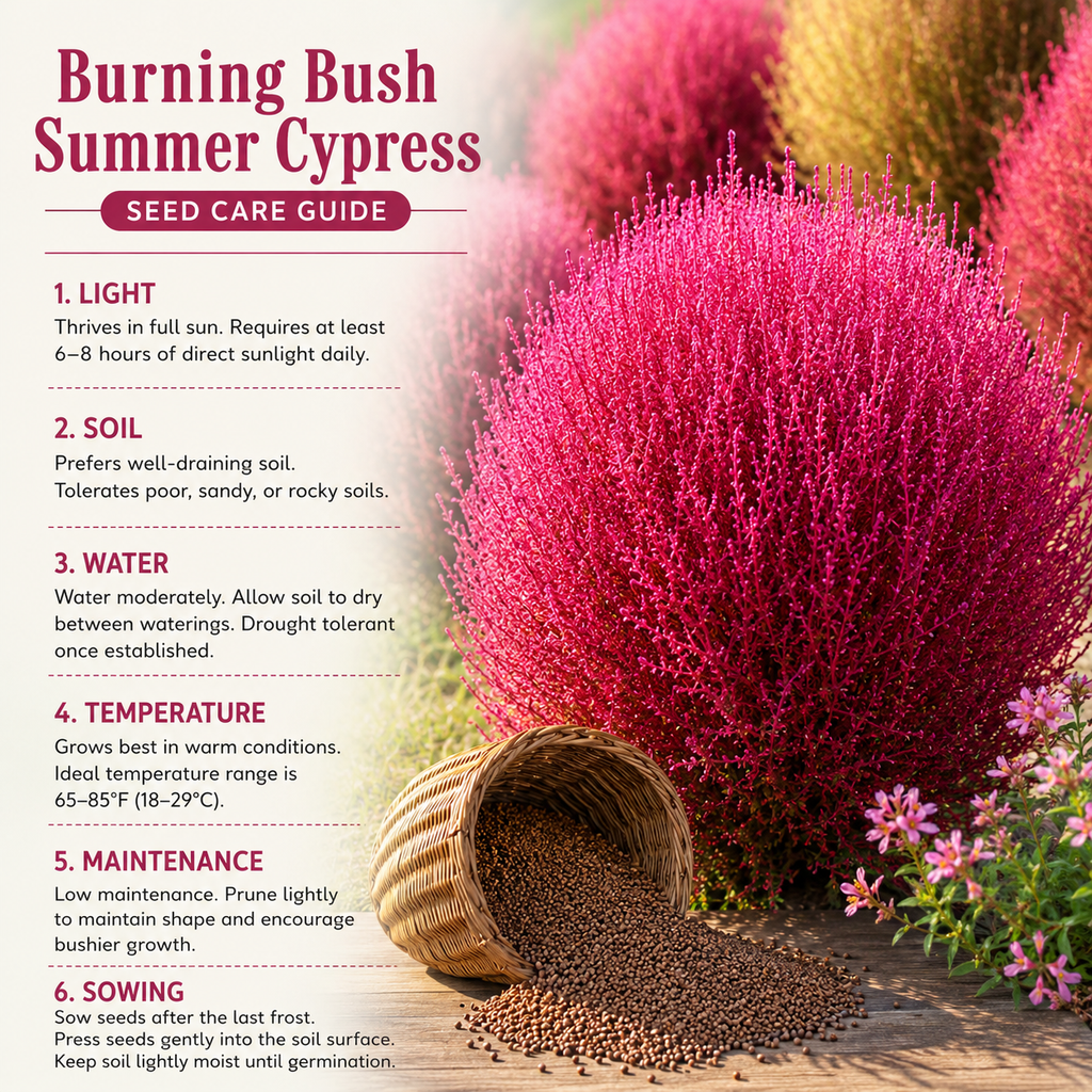 90 Pcs Burning Bush Plant Seeds, Summer Cypress, Non GMO, Easy to Grow, Red Foliage Shrub for Gardens & Landscaping