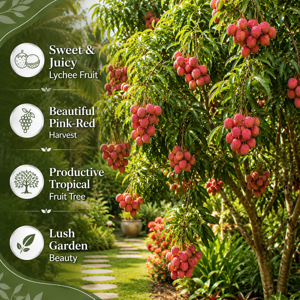 Live Sweetheart Lychee Tree | 3 Gallon Pot | Large 30-36" Tall Tropical Shrub | Heart-Shaped Lychee Fruit Tree | Well-Rooted Plant (No Ship to CA,HI,AK)