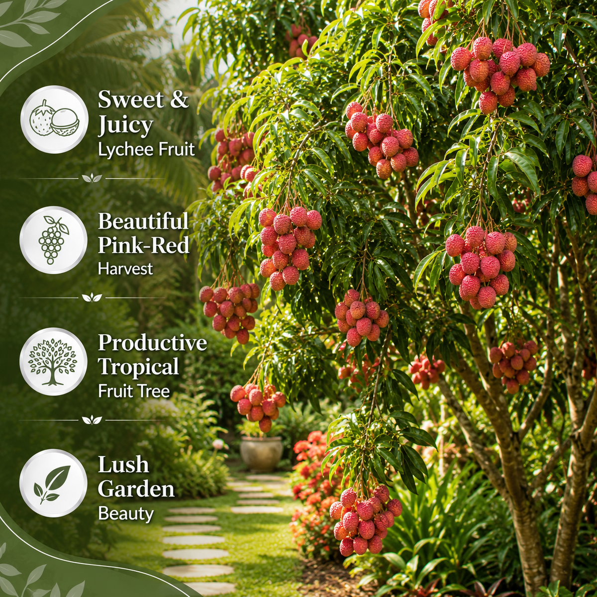 Live Sweetheart Lychee Tree | 3 Gallon Pot | Large 30-36" Tall Tropical Shrub | Heart-Shaped Lychee Fruit Tree | Well-Rooted Plant (No Ship to CA,HI,AK)
