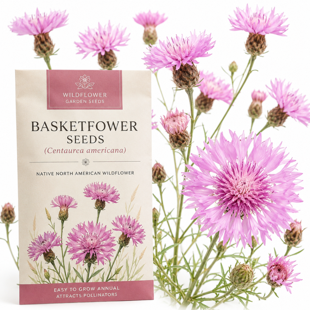 100 Basketflower Seeds, Heirloom Non-GMO Wildflowers, Low Maintenance Pink & Lilac Blooms for Pollinators