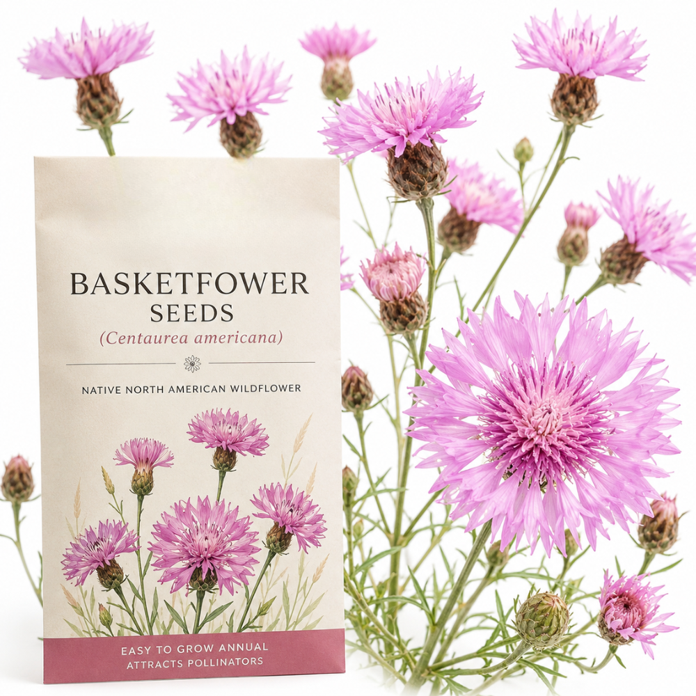 100 Basketflower Seeds, Heirloom Non-GMO Wildflowers, Low Maintenance Pink & Lilac Blooms for Pollinators